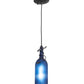Meyda Lighting Tuscan Vineyard 5" Black Mini Pendant Light With Frosted Blue Wine Bottle Shade Glass