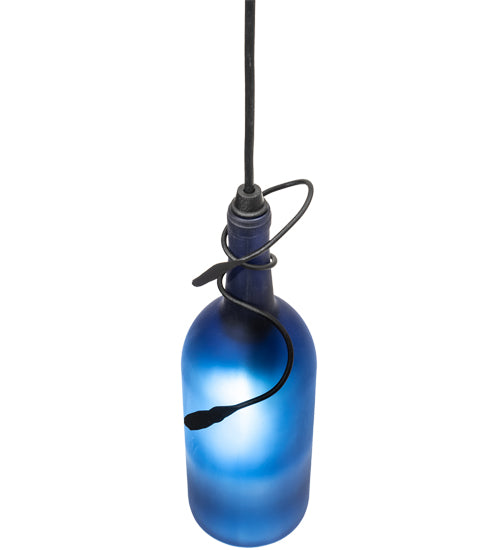 Meyda Lighting Tuscan Vineyard 5" Black Mini Pendant Light With Frosted Blue Wine Bottle Shade Glass