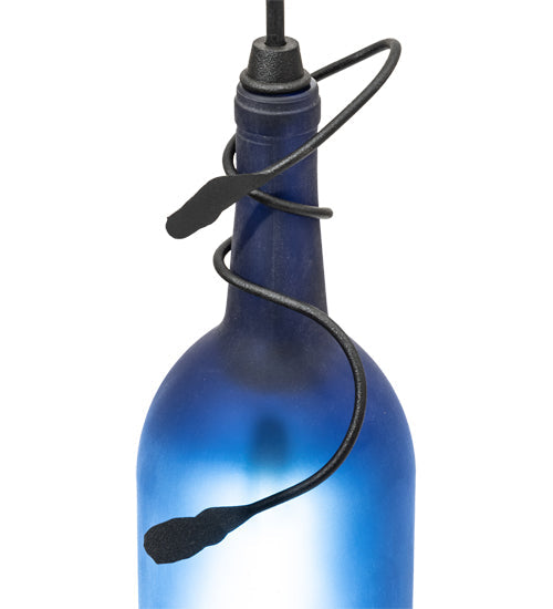 Meyda Lighting Tuscan Vineyard 5" Black Mini Pendant Light With Frosted Blue Wine Bottle Shade Glass