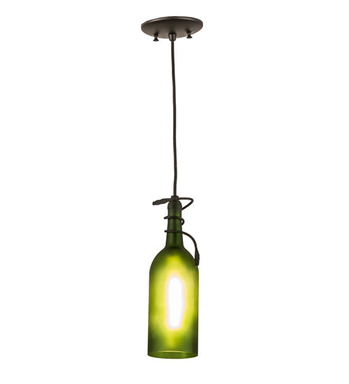 Meyda Lighting Tuscan Vineyard 5" Black Mini Pendant Light With Frosted Green Wine Bottle Shade Glass