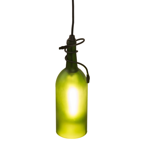 Meyda Lighting Tuscan Vineyard 5" Black Mini Pendant Light With Frosted Green Wine Bottle Shade Glass