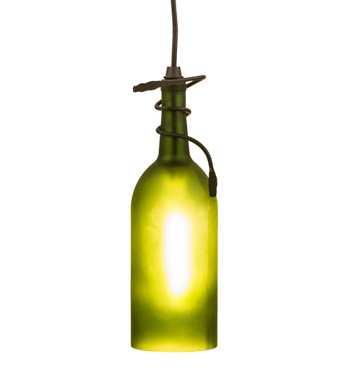 Meyda Lighting Tuscan Vineyard 5" Black Mini Pendant Light With Frosted Green Wine Bottle Shade Glass