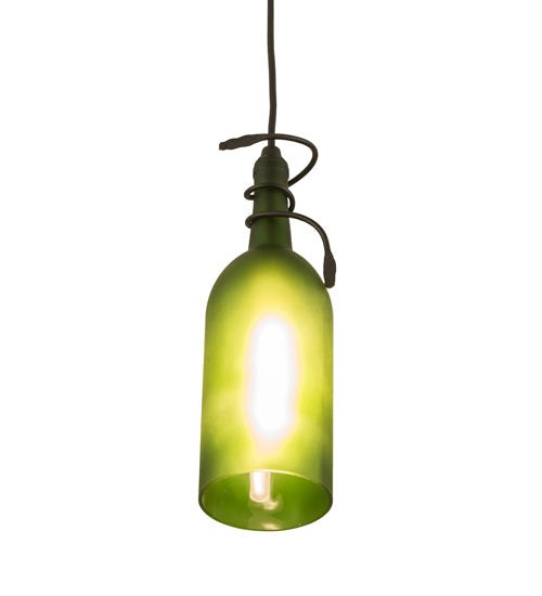 Meyda Lighting Tuscan Vineyard 5" Black Mini Pendant Light With Frosted Green Wine Bottle Shade Glass