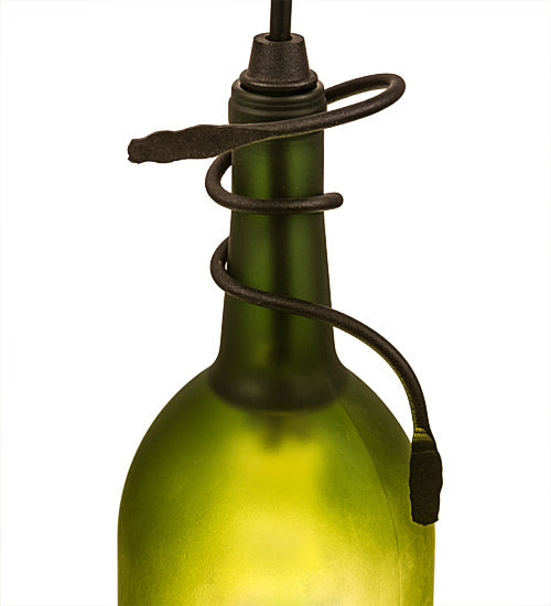 Meyda Lighting Tuscan Vineyard 5" Black Mini Pendant Light With Frosted Green Wine Bottle Shade Glass