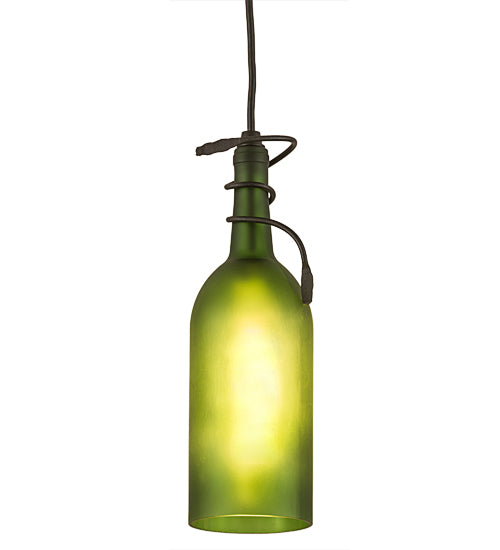 Meyda Lighting Tuscan Vineyard 5" Black Mini Pendant Light With Frosted Green Wine Bottle Shade Glass