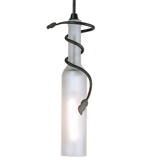 Meyda Lighting Tuscan Vineyard 5" Black Mini Pendant Light With Frosted White Wine Bottle Shade Glass