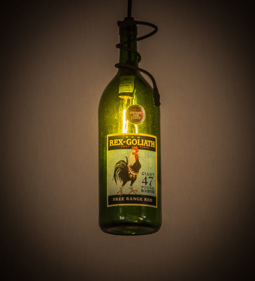 Meyda Lighting Tuscan Vineyard 5" Black Personalized Pendant Light With Green Wine Bottle Shade Glass