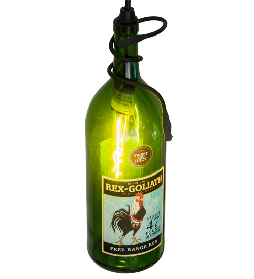 Meyda Lighting Tuscan Vineyard 5" Black Personalized Pendant Light With Green Wine Bottle Shade Glass