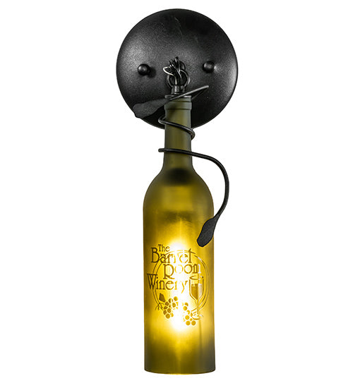 Meyda Lighting Tuscan Vineyard 5" Black Personalized Wall Sconce With Green Wine Bottle Shade Glass