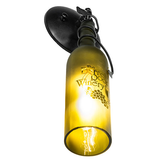 Meyda Lighting Tuscan Vineyard 5" Black Personalized Wall Sconce With Green Wine Bottle Shade Glass