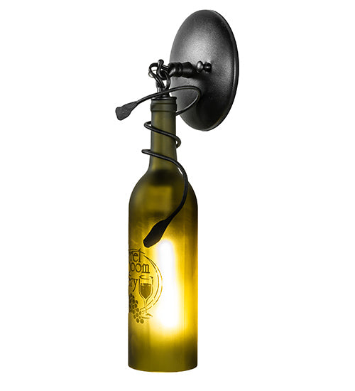 Meyda Lighting Tuscan Vineyard 5" Black Personalized Wall Sconce With Green Wine Bottle Shade Glass