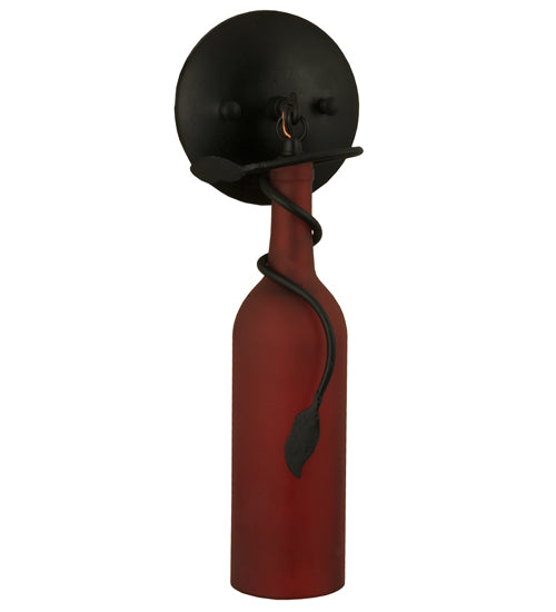 Meyda Lighting Tuscan Vineyard 5" Black Wall Sconce With Frosted Red Wine Bottle Shade Glass