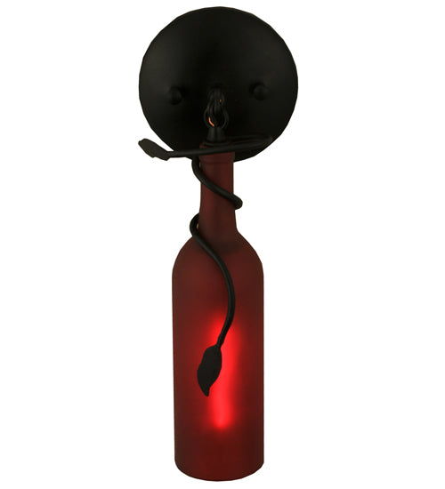 Meyda Lighting Tuscan Vineyard 5" Black Wall Sconce With Frosted Red Wine Bottle Shade Glass