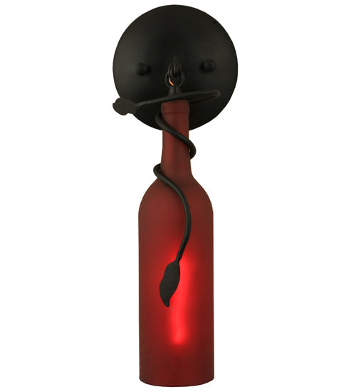 Meyda Lighting Tuscan Vineyard 5" Black Wall Sconce With Frosted Red Wine Bottle Shade Glass