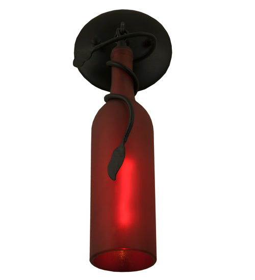 Meyda Lighting Tuscan Vineyard 5" Black Wall Sconce With Frosted Red Wine Bottle Shade Glass