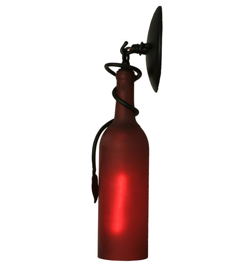 Meyda Lighting Tuscan Vineyard 5" Black Wall Sconce With Frosted Red Wine Bottle Shade Glass