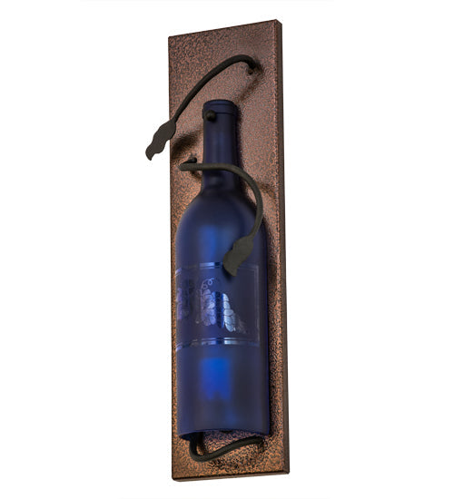 Meyda Lighting Tuscan Vineyard 5" Copper Vein Wall Sconce With Blue Sandblasted Wine Bottle Shade Glass