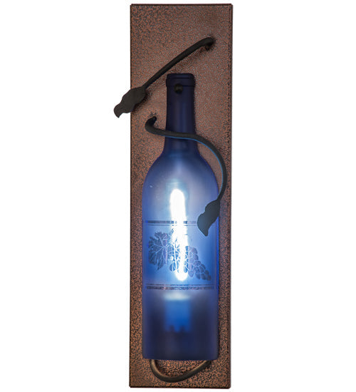 Meyda Lighting Tuscan Vineyard 5" Copper Vein Wall Sconce With Blue Sandblasted Wine Bottle Shade Glass
