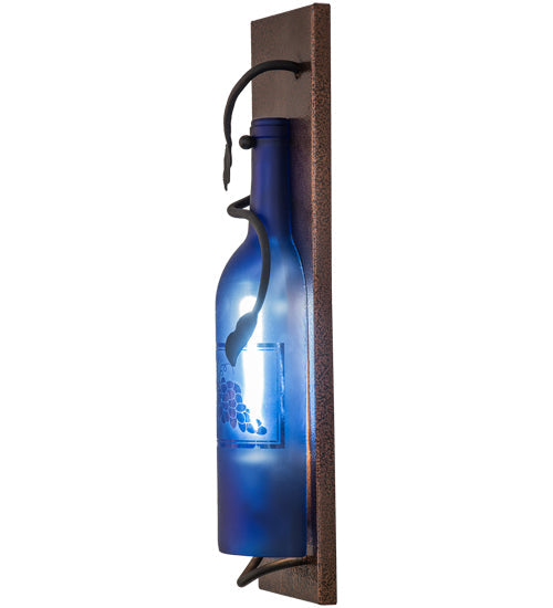 Meyda Lighting Tuscan Vineyard 5" Copper Vein Wall Sconce With Blue Sandblasted Wine Bottle Shade Glass