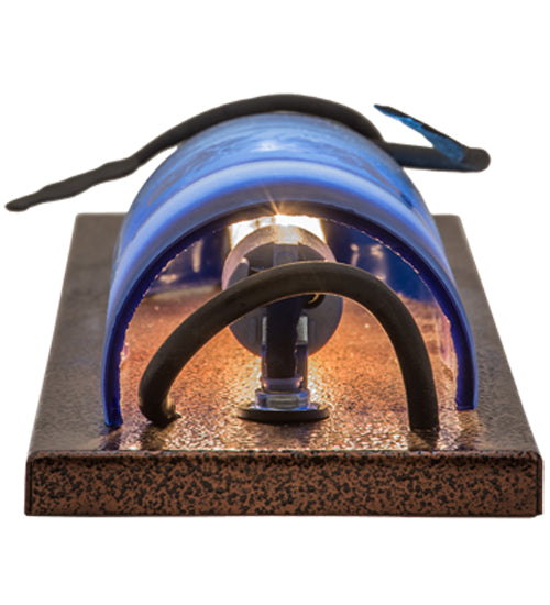 Meyda Lighting Tuscan Vineyard 5" Copper Vein Wall Sconce With Blue Sandblasted Wine Bottle Shade Glass