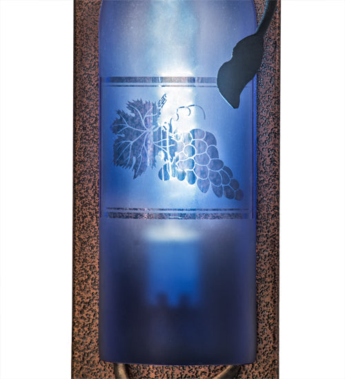 Meyda Lighting Tuscan Vineyard 5" Copper Vein Wall Sconce With Blue Sandblasted Wine Bottle Shade Glass