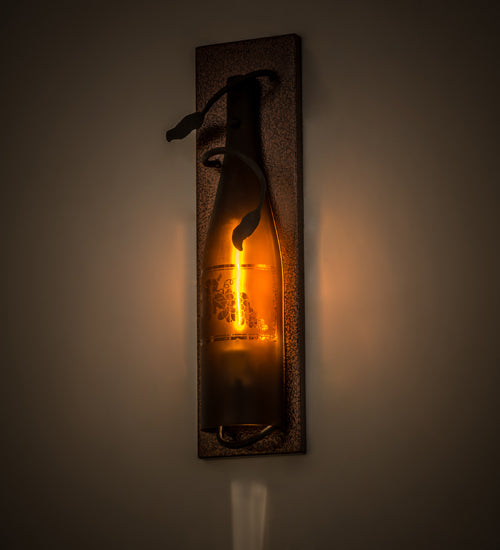 Meyda Lighting Tuscan Vineyard 5" Copper Vein Wine Bottle Wall Sconce With Amber Sandblasted Shade Glass