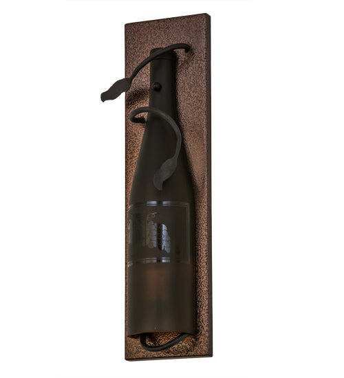 Meyda Lighting Tuscan Vineyard 5" Copper Vein Wine Bottle Wall Sconce With Amber Sandblasted Shade Glass