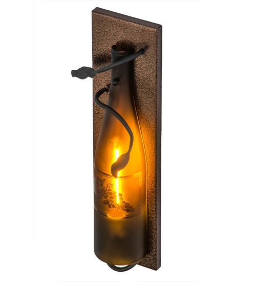 Meyda Lighting Tuscan Vineyard 5" Copper Vein Wine Bottle Wall Sconce With Amber Sandblasted Shade Glass