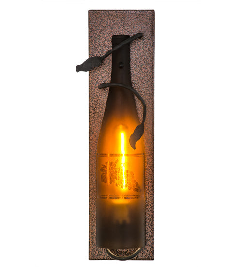 Meyda Lighting Tuscan Vineyard 5" Copper Vein Wine Bottle Wall Sconce With Amber Sandblasted Shade Glass