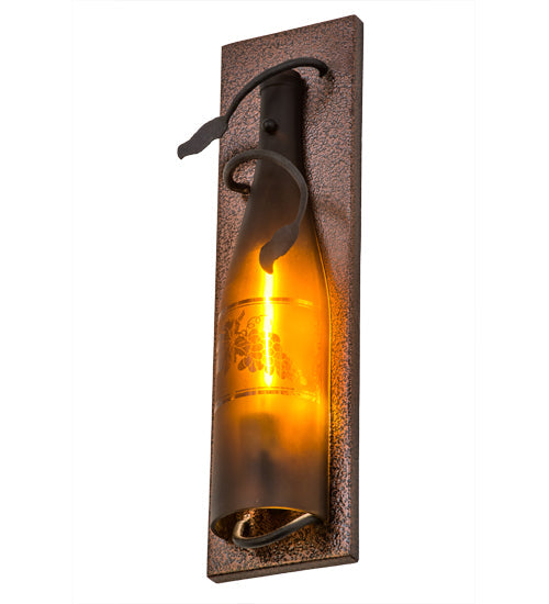 Meyda Lighting Tuscan Vineyard 5" Copper Vein Wine Bottle Wall Sconce With Amber Sandblasted Shade Glass