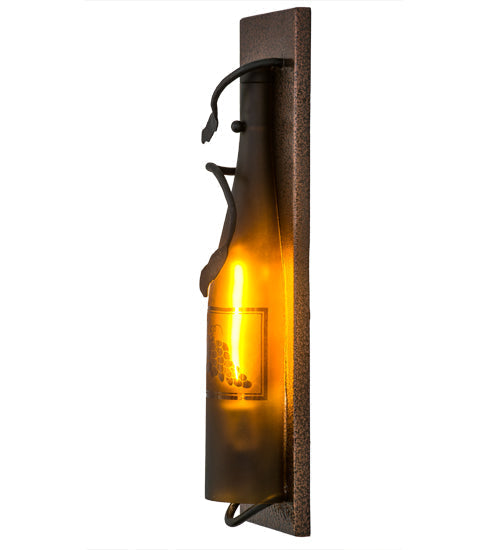Meyda Lighting Tuscan Vineyard 5" Copper Vein Wine Bottle Wall Sconce With Amber Sandblasted Shade Glass