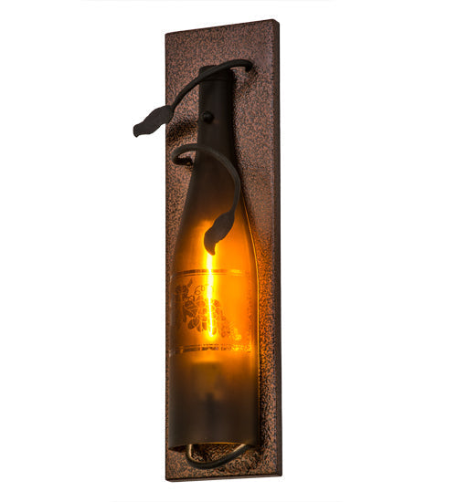 Meyda Lighting Tuscan Vineyard 5" Copper Vein Wine Bottle Wall Sconce With Amber Sandblasted Shade Glass