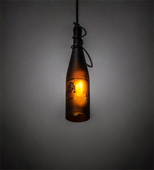 Meyda Lighting Tuscan Vineyard 5" Mahogany Bronze Mini Pendant Light With Amber Wine Bottle Shade Glass