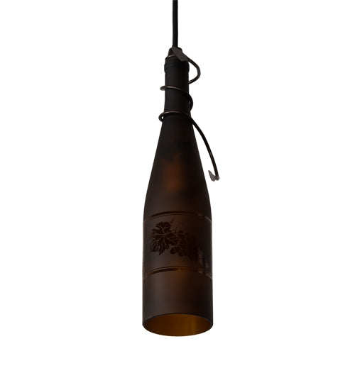 Meyda Lighting Tuscan Vineyard 5" Mahogany Bronze Mini Pendant Light With Amber Wine Bottle Shade Glass