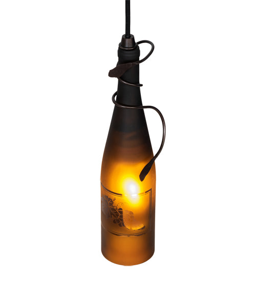 Meyda Lighting Tuscan Vineyard 5" Mahogany Bronze Mini Pendant Light With Amber Wine Bottle Shade Glass
