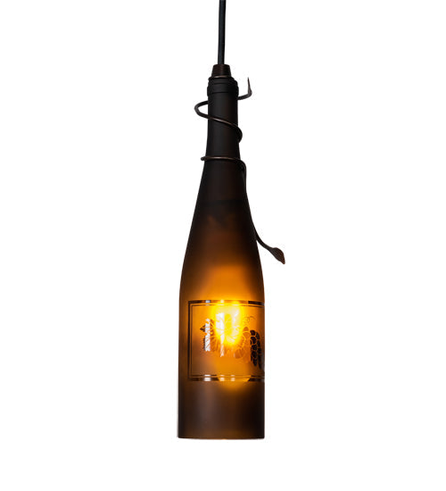 Meyda Lighting Tuscan Vineyard 5" Mahogany Bronze Mini Pendant Light With Amber Wine Bottle Shade Glass