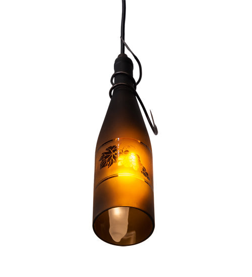 Meyda Lighting Tuscan Vineyard 5" Mahogany Bronze Mini Pendant Light With Amber Wine Bottle Shade Glass
