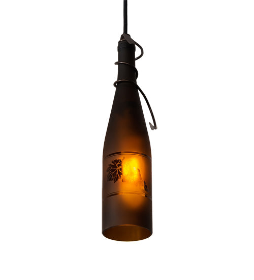 Meyda Lighting Tuscan Vineyard 5" Mahogany Bronze Mini Pendant Light With Amber Wine Bottle Shade Glass