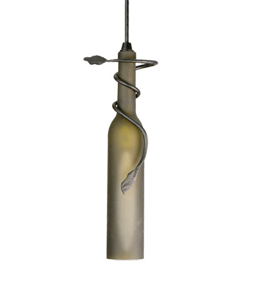 Meyda Lighting Tuscan Vineyard 5" Mini Pendant Light With Frosted Green Wine Bottle Shade Glass