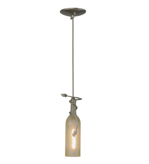 Meyda Lighting Tuscan Vineyard 5" Nickel Mini Pendant Light With Clear Frosted Wine Bottle Shade Glass
