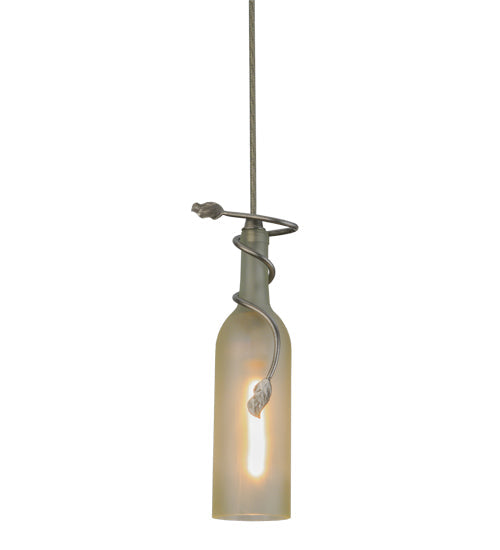 Meyda Lighting Tuscan Vineyard 5" Nickel Mini Pendant Light With Clear Frosted Wine Bottle Shade Glass