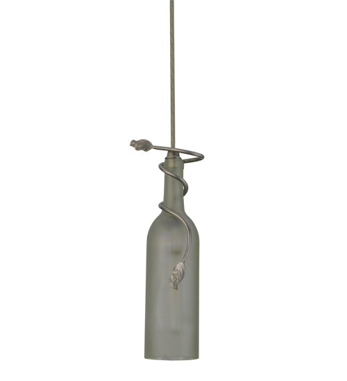 Meyda Lighting Tuscan Vineyard 5" Nickel Mini Pendant Light With Clear Frosted Wine Bottle Shade Glass