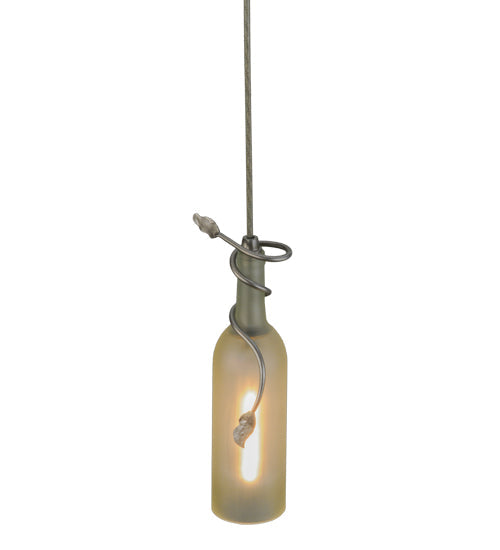 Meyda Lighting Tuscan Vineyard 5" Nickel Mini Pendant Light With Clear Frosted Wine Bottle Shade Glass