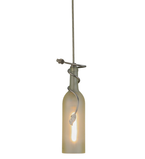 Meyda Lighting Tuscan Vineyard 5" Nickel Mini Pendant Light With Clear Frosted Wine Bottle Shade Glass