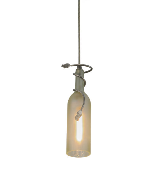 Meyda Lighting Tuscan Vineyard 5" Nickel Mini Pendant Light With Clear Frosted Wine Bottle Shade Glass