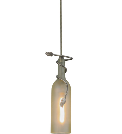 Meyda Lighting Tuscan Vineyard 5" Nickel Mini Pendant Light With Clear Frosted Wine Bottle Shade Glass