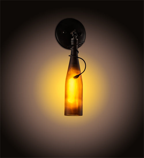 Meyda Lighting Tuscan Vineyard 5" Oil Rubbed Bronze Wall Sconce With Frosted Amber Wine Bottle Shade Glass