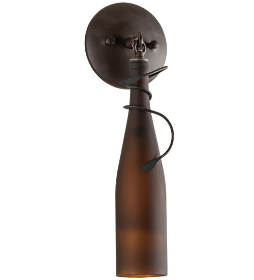Meyda Lighting Tuscan Vineyard 5" Oil Rubbed Bronze Wall Sconce With Frosted Amber Wine Bottle Shade Glass