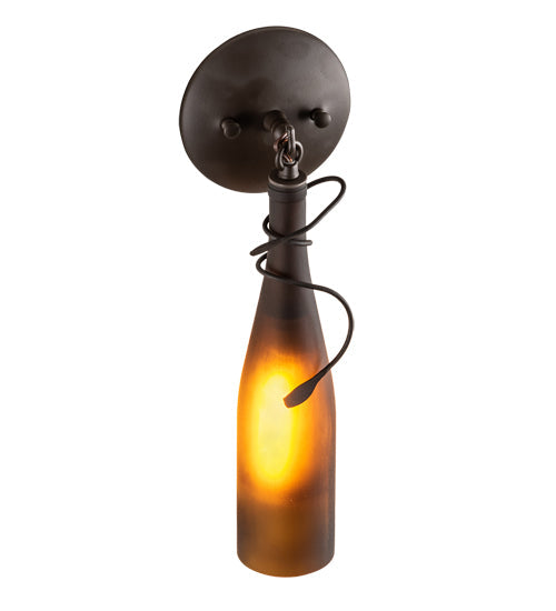 Meyda Lighting Tuscan Vineyard 5" Oil Rubbed Bronze Wall Sconce With Frosted Amber Wine Bottle Shade Glass