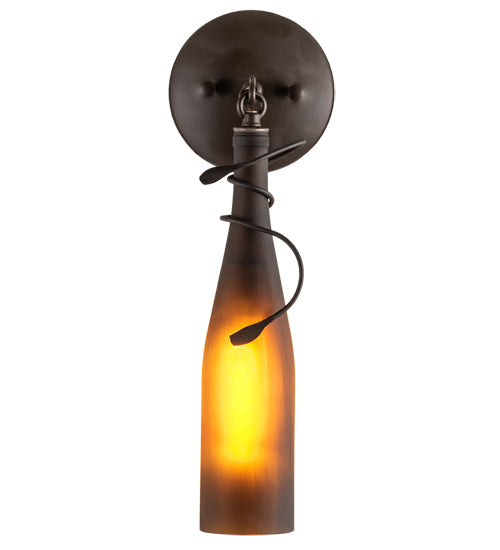 Meyda Lighting Tuscan Vineyard 5" Oil Rubbed Bronze Wall Sconce With Frosted Amber Wine Bottle Shade Glass